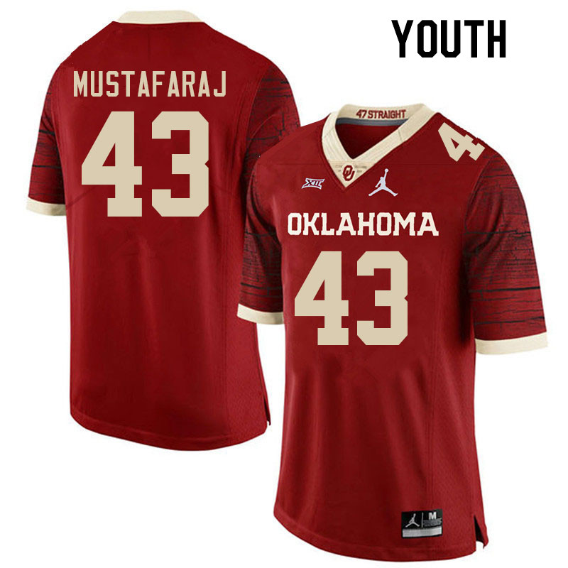 Youth #43 Redi Mustafaraj Oklahoma Sooners College Football Jerseys Stitched-Retro
